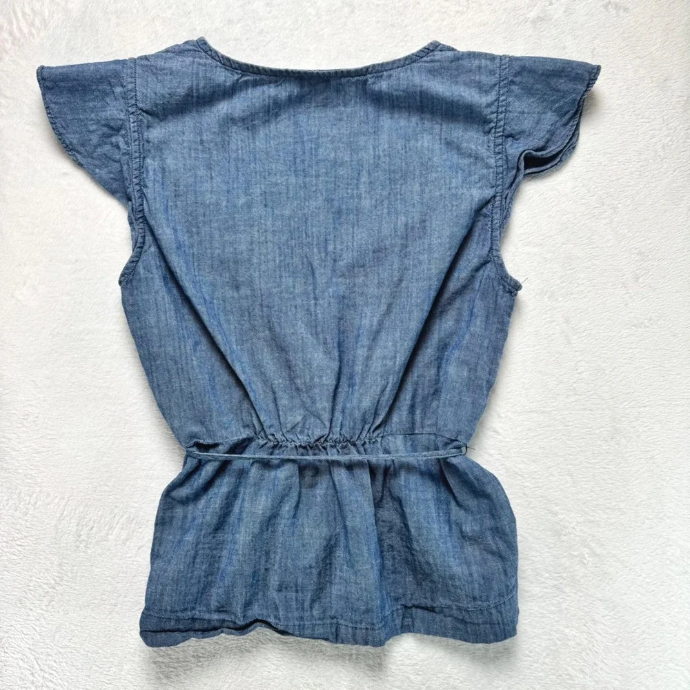 J.Crew Womens Blue Chambray Cotton Linen Flutter Sleeve Wrap Peplum Top Size 0 - Picture 2 of 4